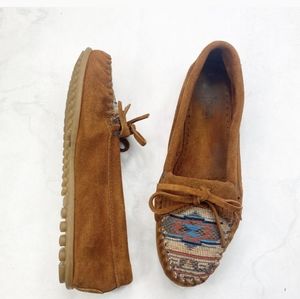 [Minnetonka] Brown Boho Embroidery Moccasins Minne El paso